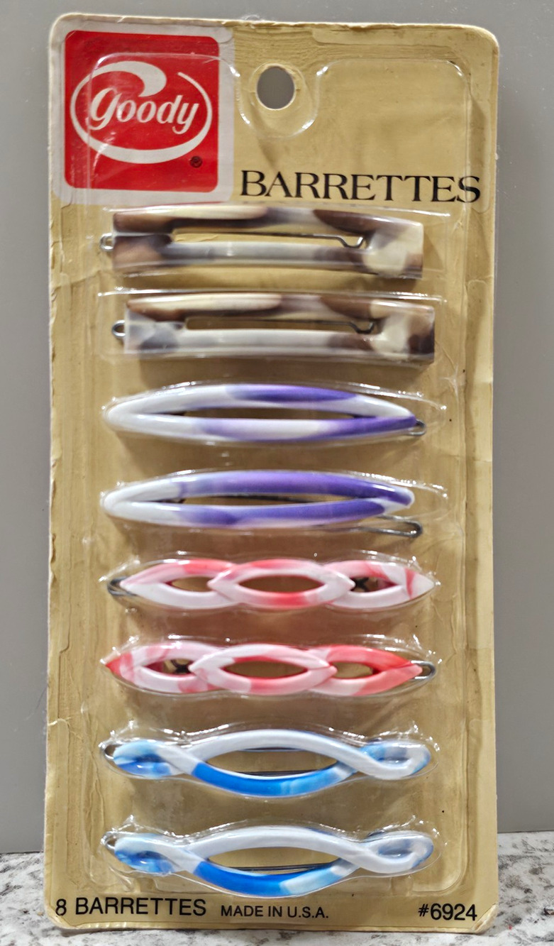 Vintage Goody Barrettes 1982 Clips #6924 Marbled Tortoise Purple Pink Blue 8pk